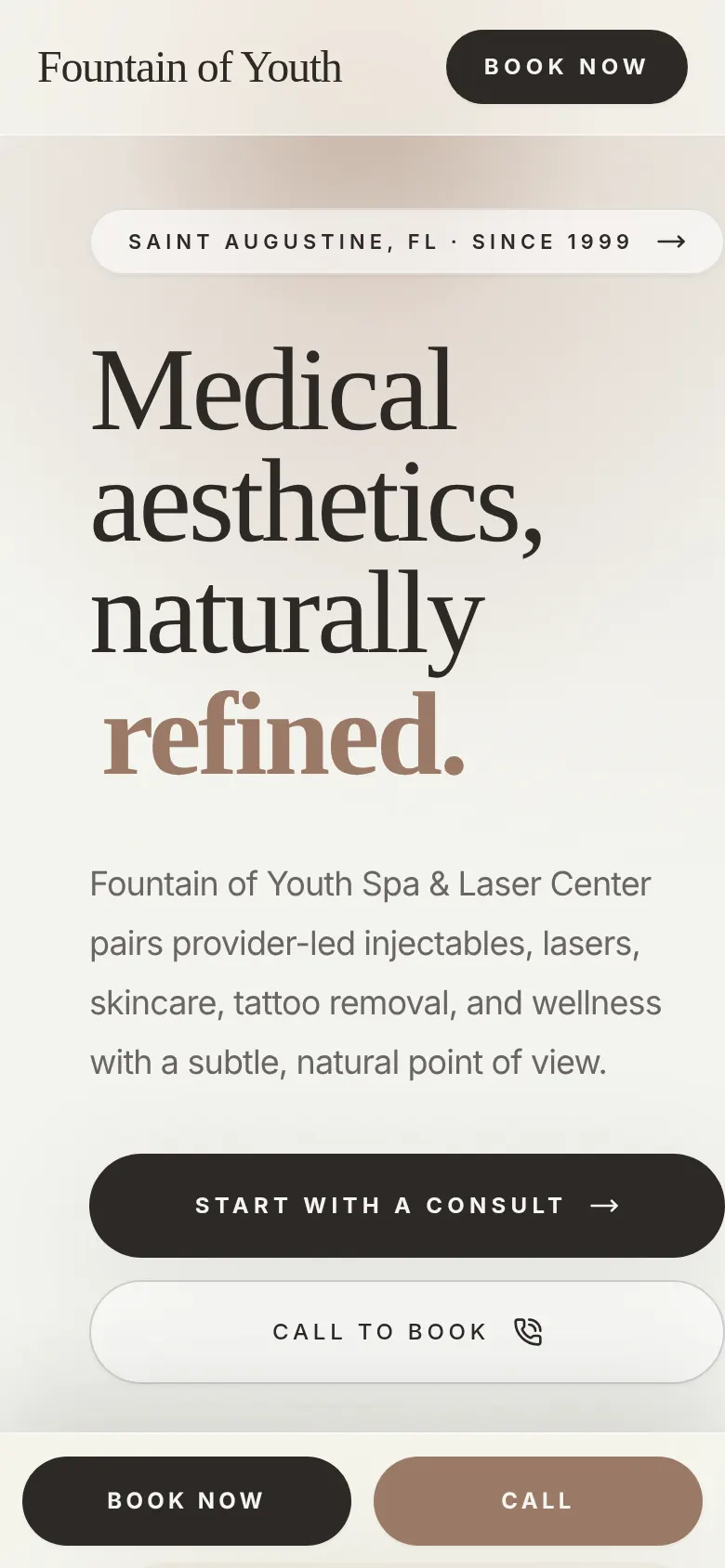 Fountain of Youth mobile website screenshot