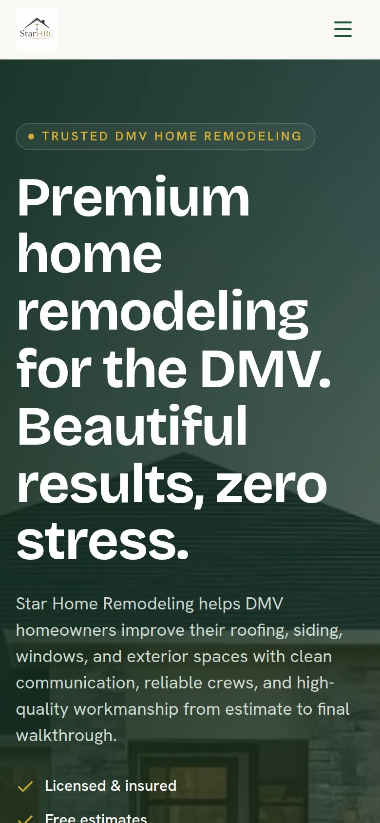 Star Home Remodeling mobile website screenshot